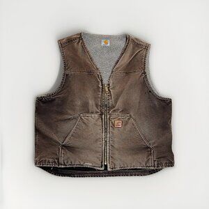Carhartt Vest V26 DKB XL Sherpa Lined Dark Brown Workwear Full Zip Rugged VTG